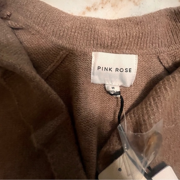 Pink Rose Knit Ribbed Knit Button Front Cardigan Oatmeal Women’s. Size M - Picture 2 of 3